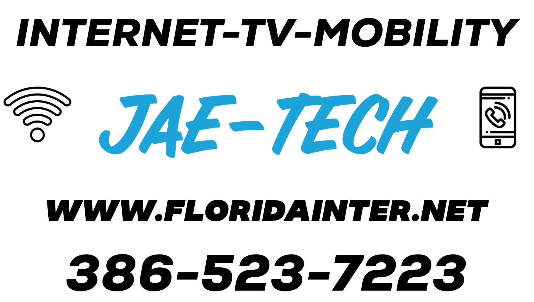 Jae-Tech Logo, Internet-Tv-Mobility services offered by Jae-Tech LLC www.floridainter.net 386-523-7223